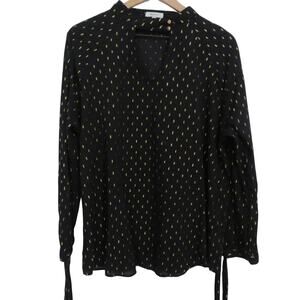 Maette Womens 1X Black and Gold Long Sleeve Top Light Cotton Top